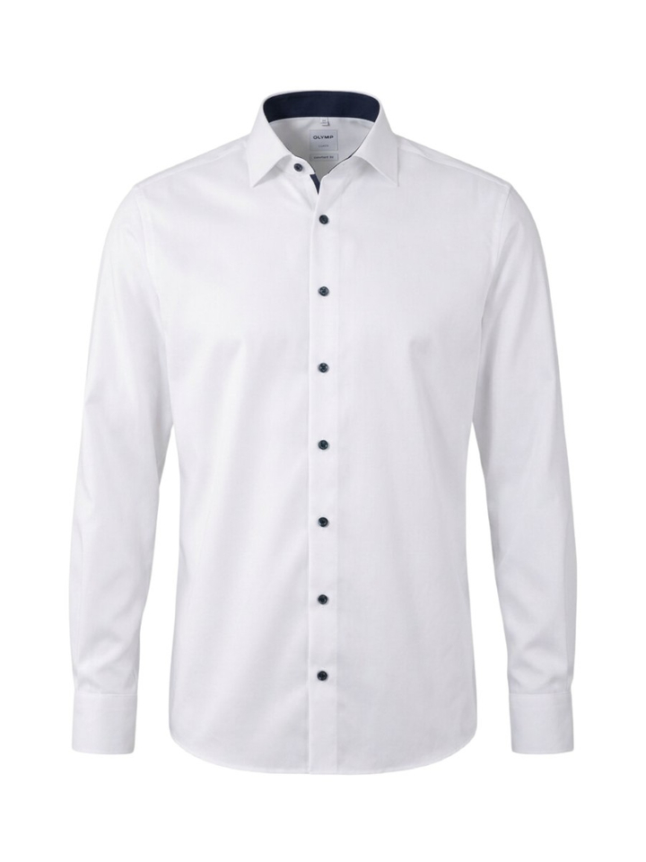 Wit katoenen gekleed hemd comfort fit met lange mouwen en blauwe knopen Olymp