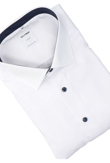 Wit katoenen gekleed hemd comfort fit met lange mouwen en blauwe knopen Olymp