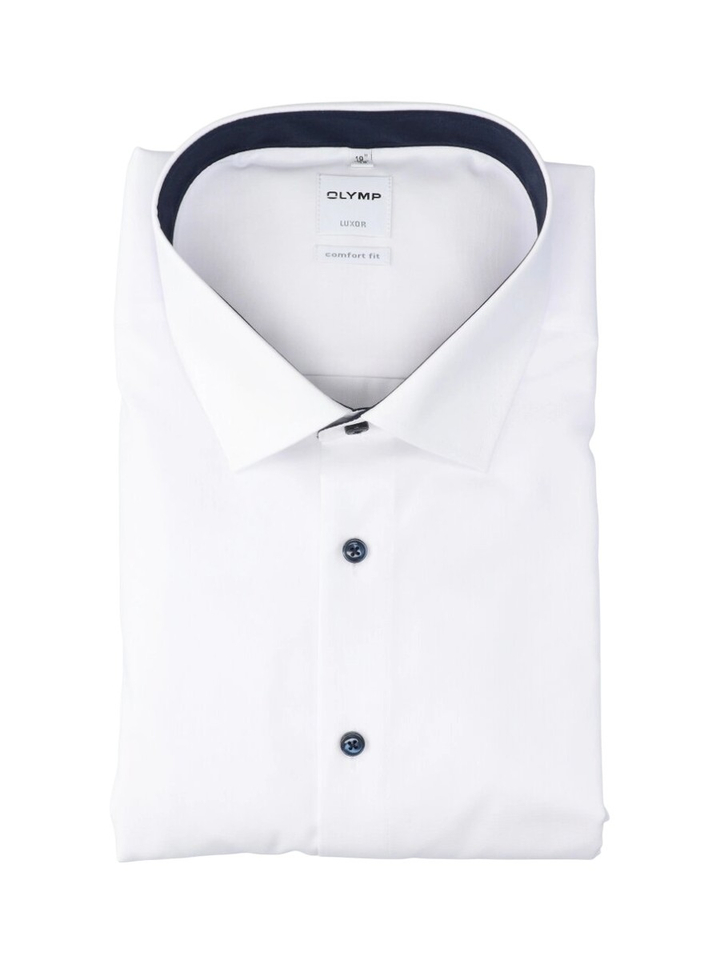 Wit katoenen gekleed hemd comfort fit met lange mouwen en blauwe knopen Olymp