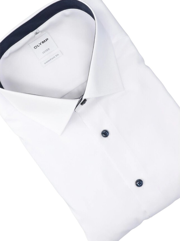 Wit katoenen gekleed hemd comfort fit met lange mouwen en blauwe knopen Olymp
