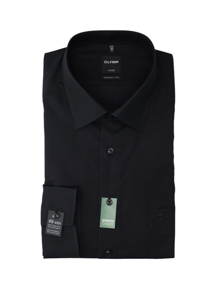 Donkerblauw katoenen gekleed hemd regular fit met extra lange mouwen Olymp
