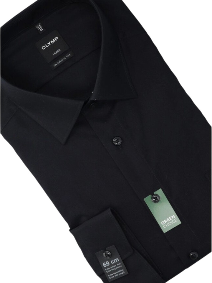 Donkerblauw katoenen gekleed hemd regular fit met extra lange mouwen Olymp