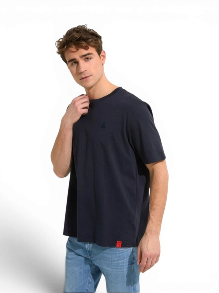 Blauwe t-shirt met korte mouwen en ronde hals Antwrp