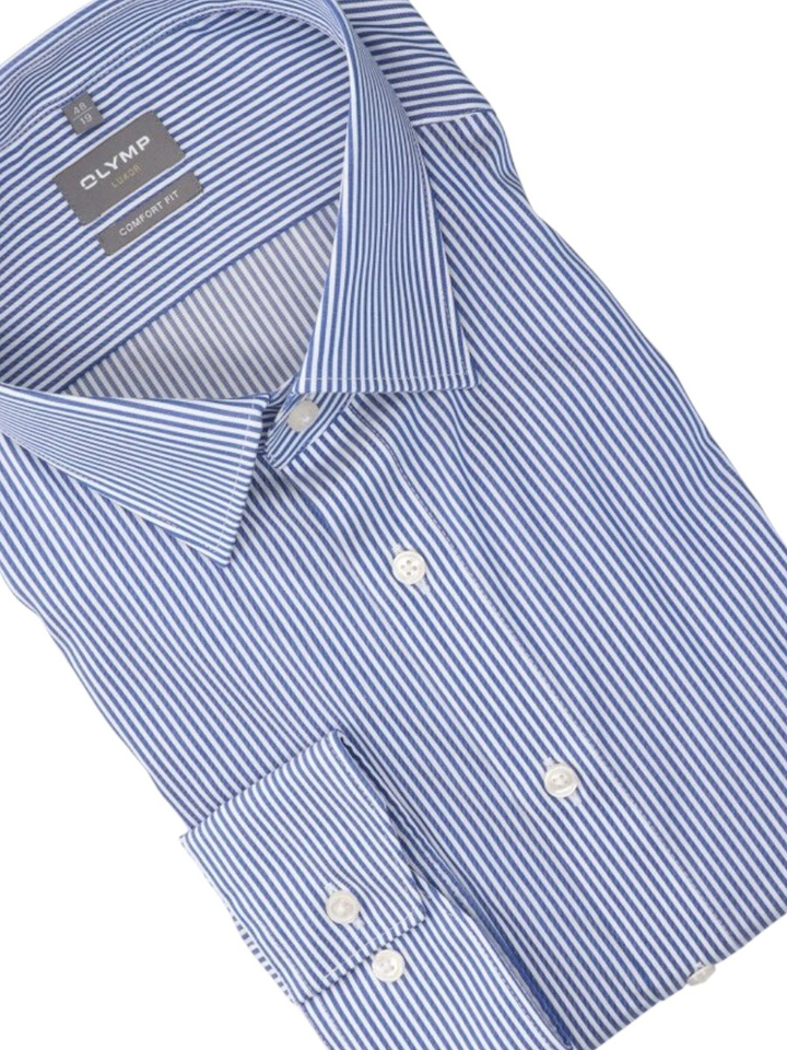 blauw en wit gestreept katoenen hemd comfort fit met lange mouwen Olymp
