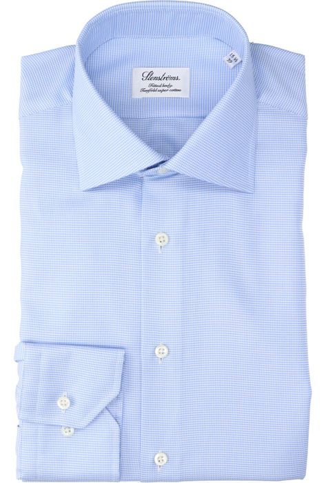 Wit blauw gespikkeld katoenen hemd regular fit met lange mouwen Stenströms