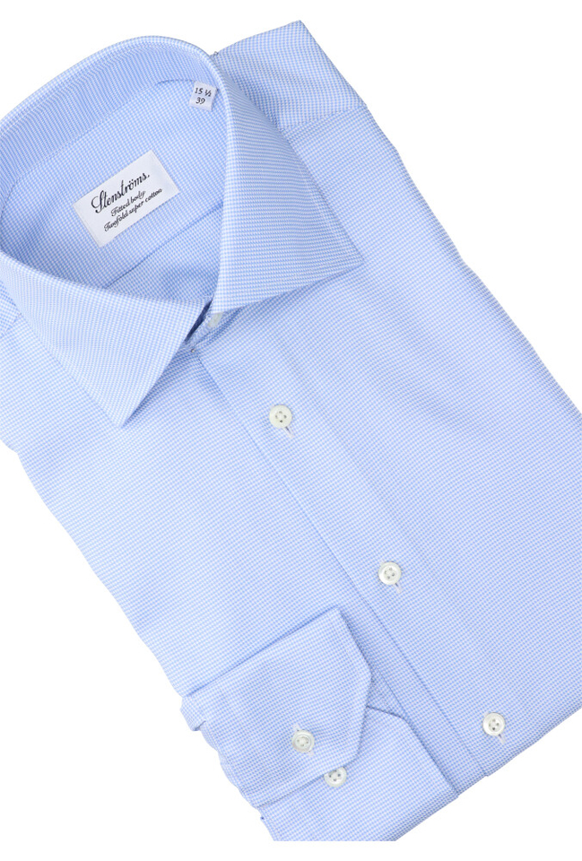 Wit blauw gespikkeld katoenen hemd regular fit met lange mouwen Stenströms 