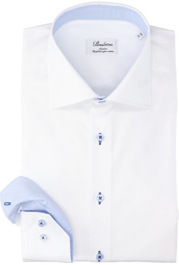 Wit hemd slim fit met blauwe knopen Stenströms