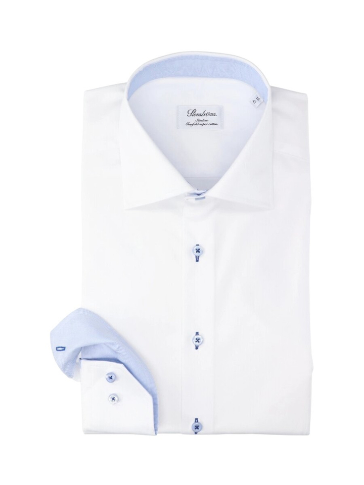 Wit hemd slim fit met blauwe knopen Stenströms