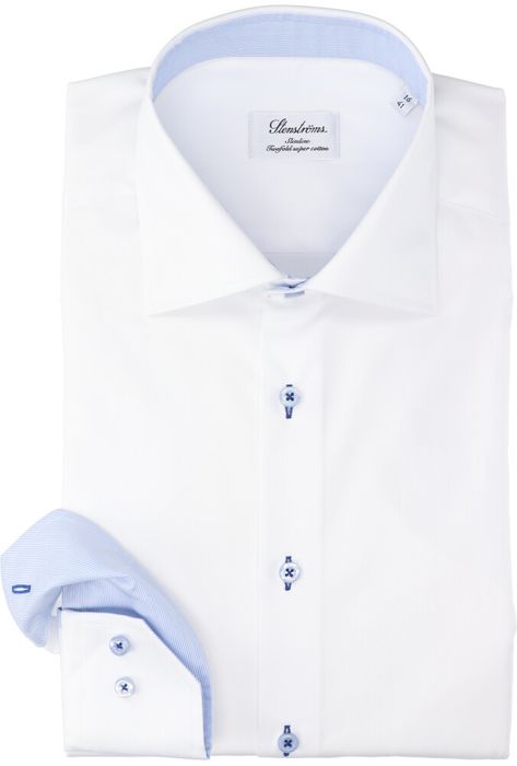 Wit hemd slim fit met blauwe knopen Stenströms