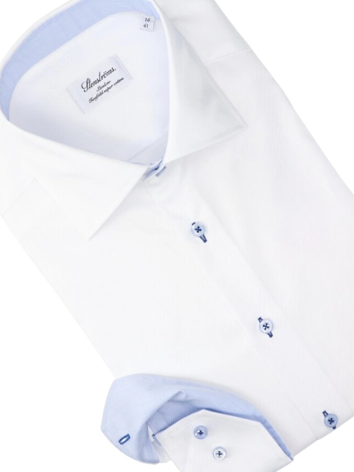 Wit hemd slim fit met blauwe knopen Stenströms