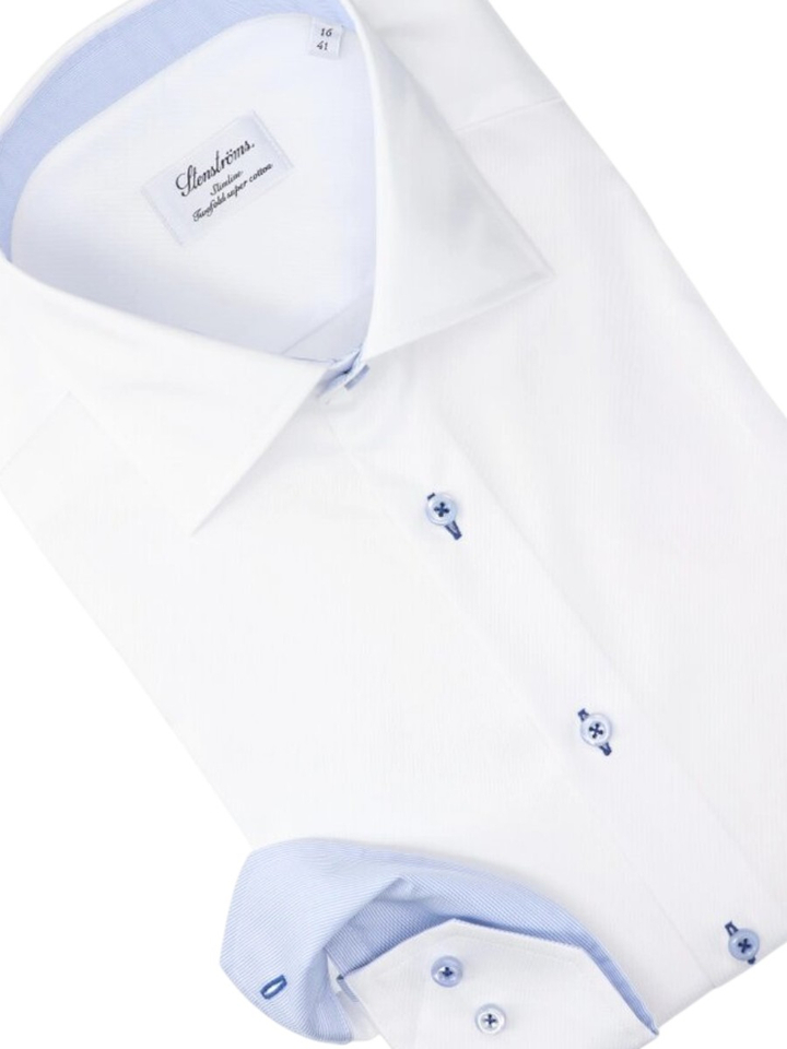 Wit hemd slim fit met blauwe knopen Stenströms