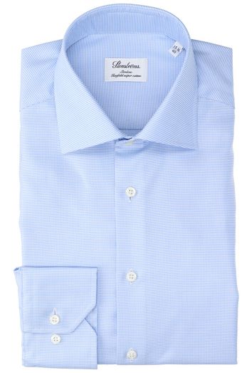 Blauw katoenen hemd met witte ruitjes slim fit met lange mouwen Stenströms