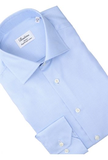 Blauw katoenen hemd met witte ruitjes slim fit met lange mouwen Stenströms