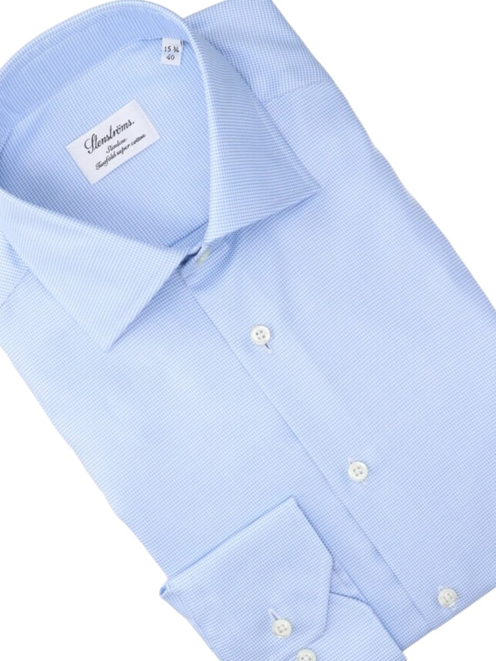 Blauw katoenen hemd met witte ruitjes slim fit met lange mouwen Stenströms