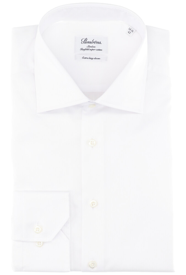 Wit katoenen hemd slim fit met extra lange mouwen Stenströms
