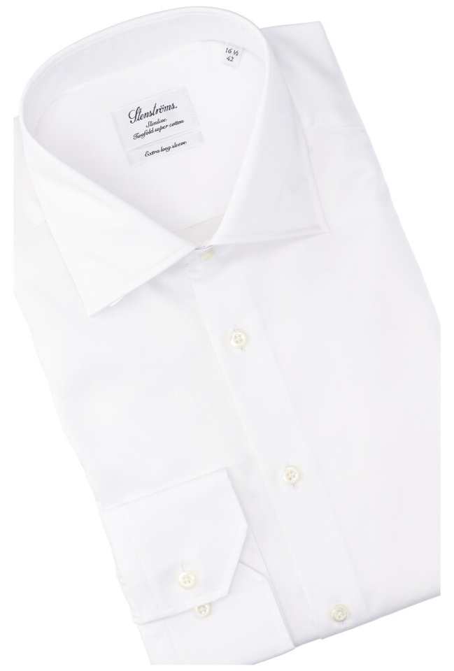 Wit katoenen hemd slim fit met extra lange mouwen Stenströms