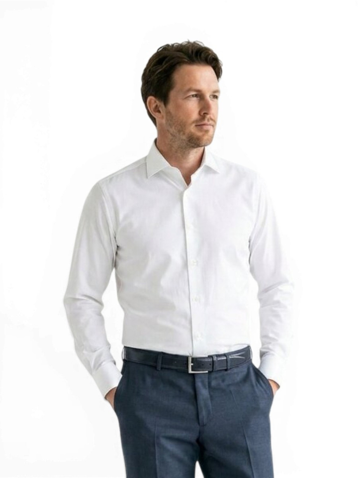 Wit katoenen hemd slim fit met extra lange mouwen Stenströms
