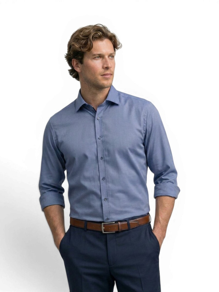 Blauw katoenen hemd slim fit met lange mouwen Venti