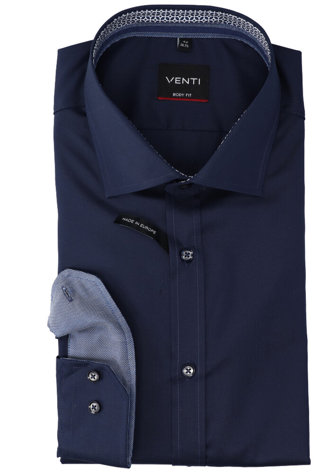 Blauw katoenen gekleed hemd slim fit met lange mouwen Venti 