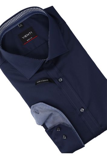 Blauw katoenen gekleed hemd slim fit met lange mouwen Venti 
