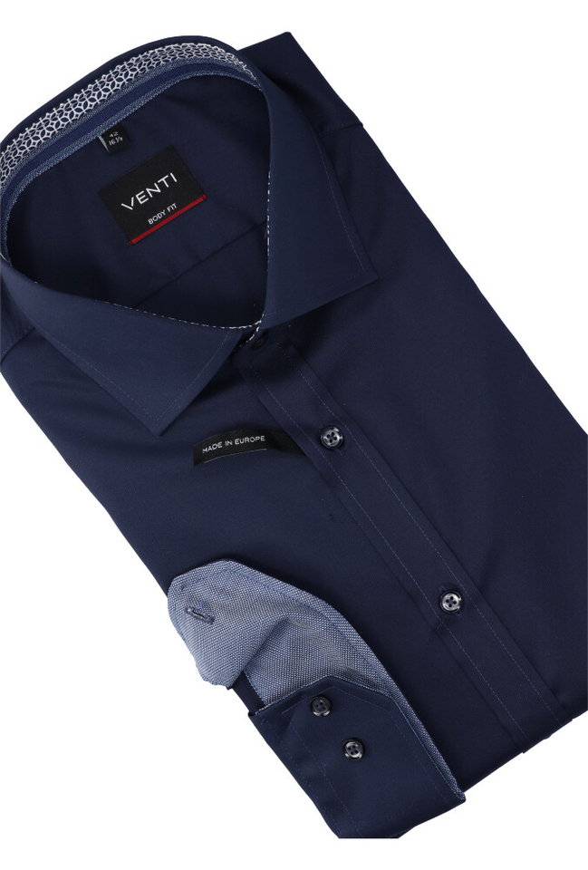 Blauw katoenen gekleed hemd slim fit met lange mouwen Venti 