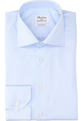 Stenströms Wit katoenen hemd met blauwe fijne strepen slim fit met extra lange mouwen