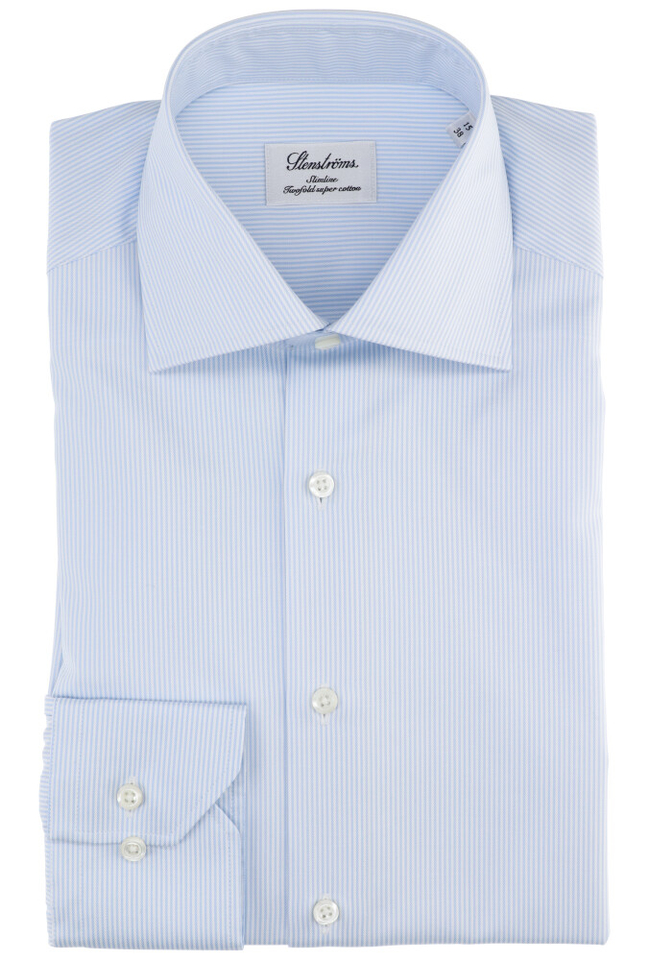 blauw en wit gestreept hemd slim fit met lange mouwen Stenströms