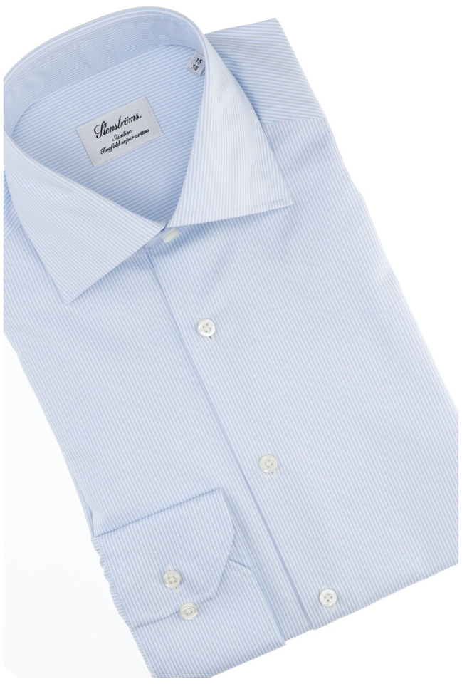 blauw en wit gestreept hemd slim fit met lange mouwen Stenströms