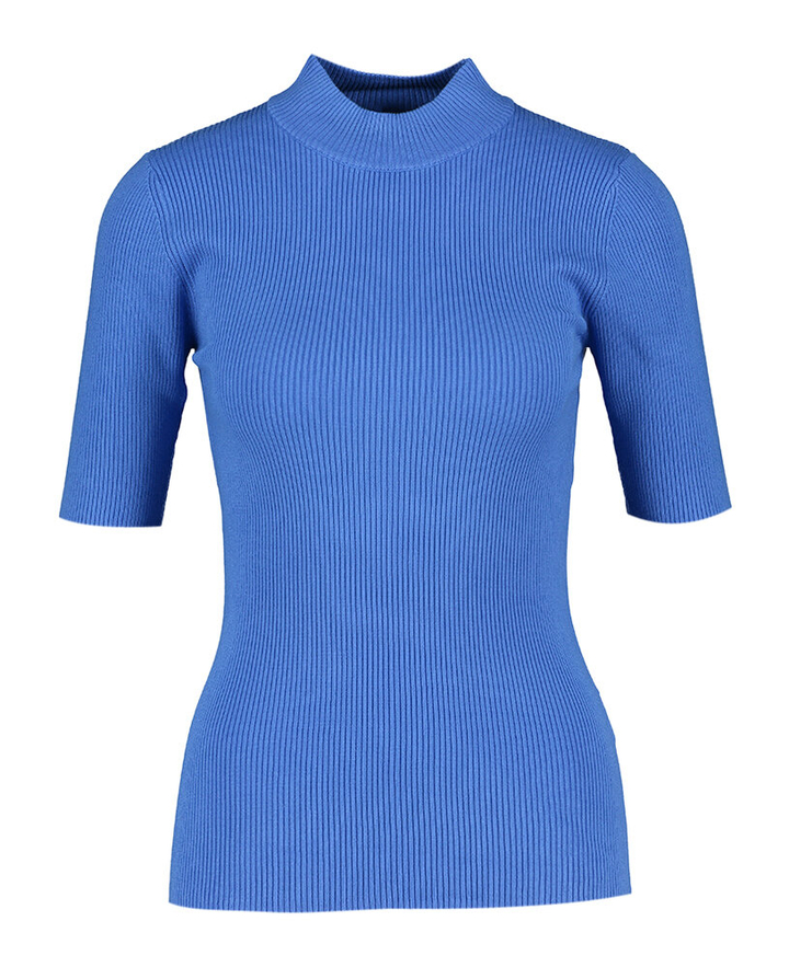Blauwe t-shirt met rechtopstaande kraag Numph