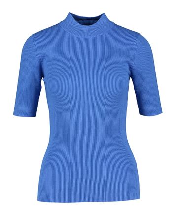 Blauwe t-shirt met rechtopstaande kraag Numph