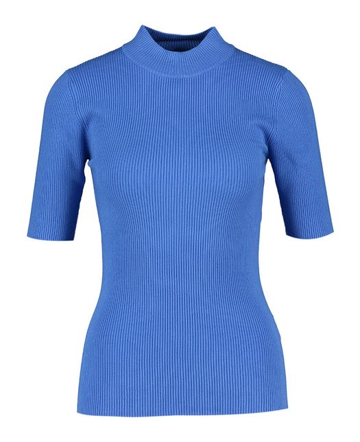 Blauwe t-shirt met rechtopstaande kraag Numph