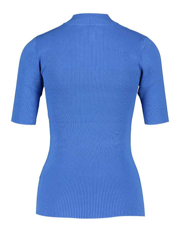 Blauwe t-shirt met rechtopstaande kraag Numph