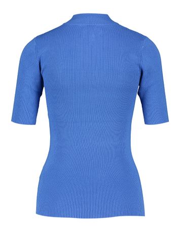 Blauwe t-shirt met rechtopstaande kraag Numph