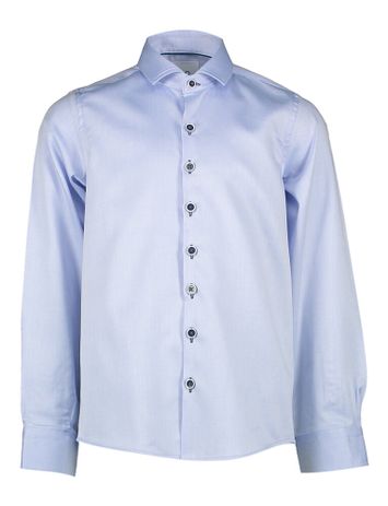 Blauw katoenen hemd (slim fit)  met lange mouwen en donkerblauwe knopen Communie R2
