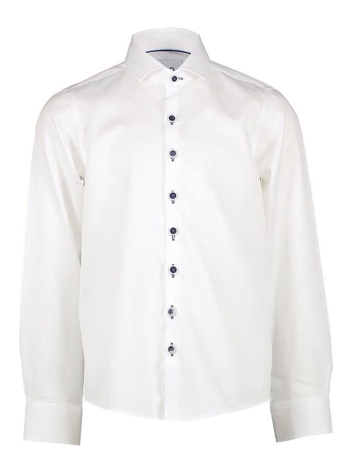 Wit katoenen hemd (slim fit) met lange mouwen en donkere knopen Communie R2