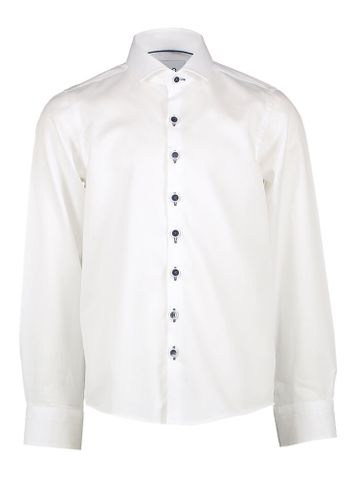 Wit katoenen hemd (slim fit) met lange mouwen en donkere knopen Communie R2
