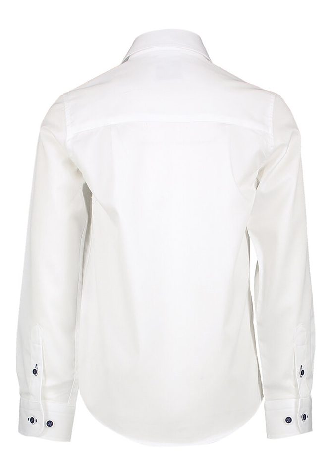 Wit katoenen hemd (slim fit) met lange mouwen en donkere knopen Communie R2