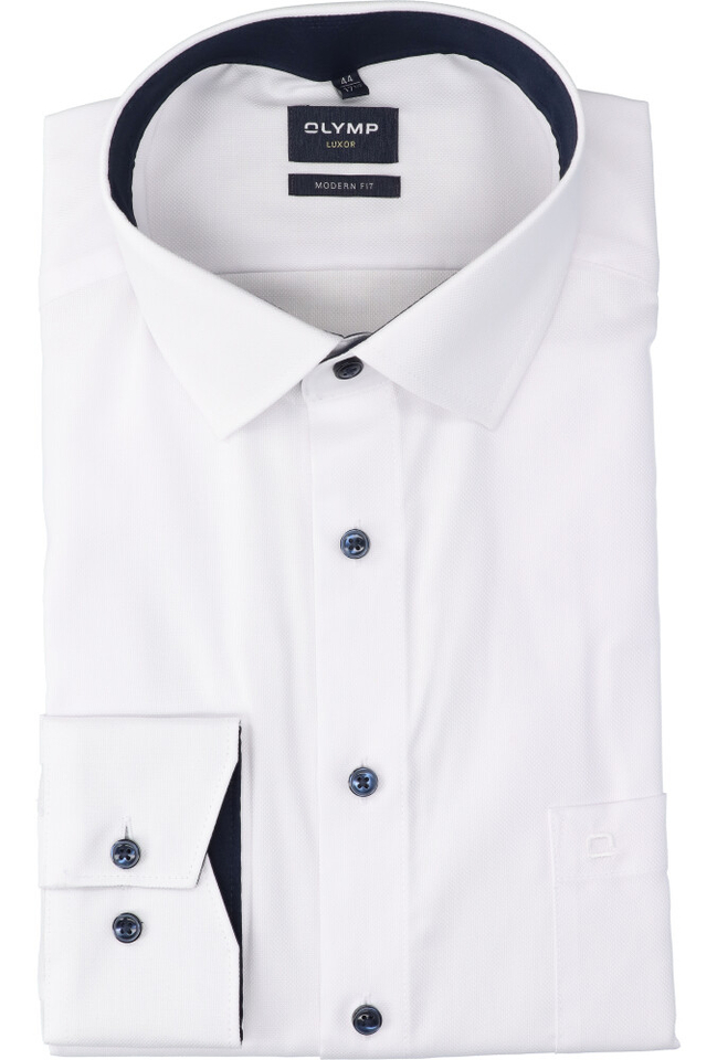 Wit katoenen hemd ( regular fit ) met details en lange mouwen Olymp