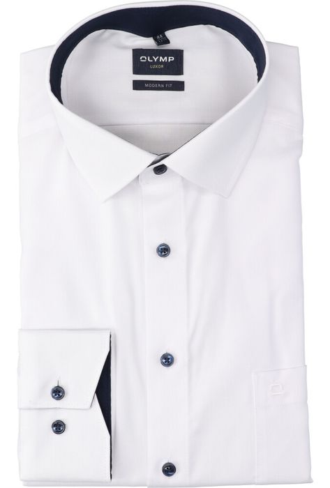 Wit katoenen hemd ( regular fit ) met details en lange mouwen Olymp
