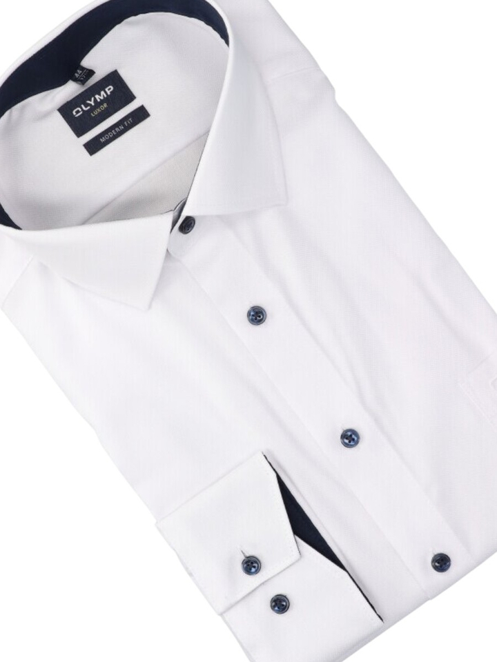 Wit katoenen hemd ( regular fit ) met details en lange mouwen Olymp