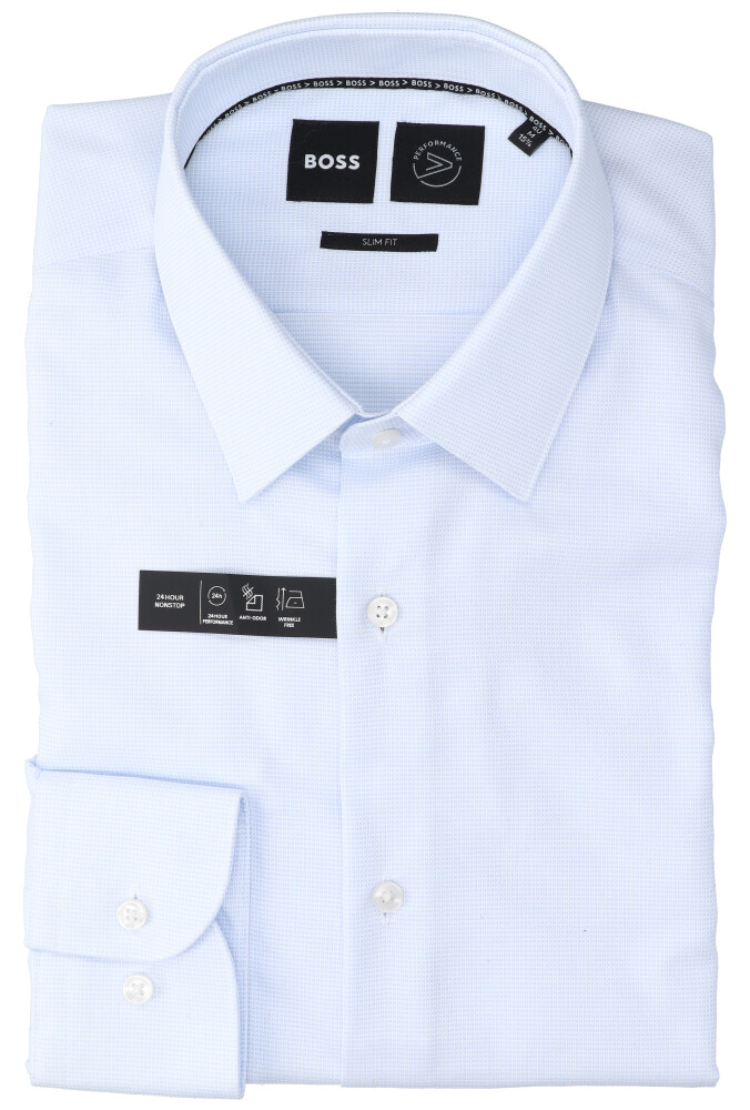 Lichtblauw hemd met licht patroon slim fit met lange mouwen Hugo Boss