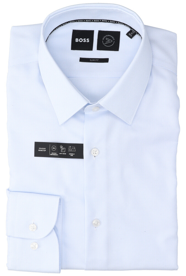 Lichtblauw hemd met licht patroon slim fit met lange mouwen Hugo Boss