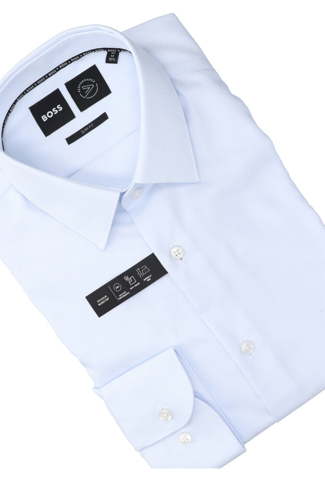 Lichtblauw hemd met licht patroon slim fit met lange mouwen Hugo Boss