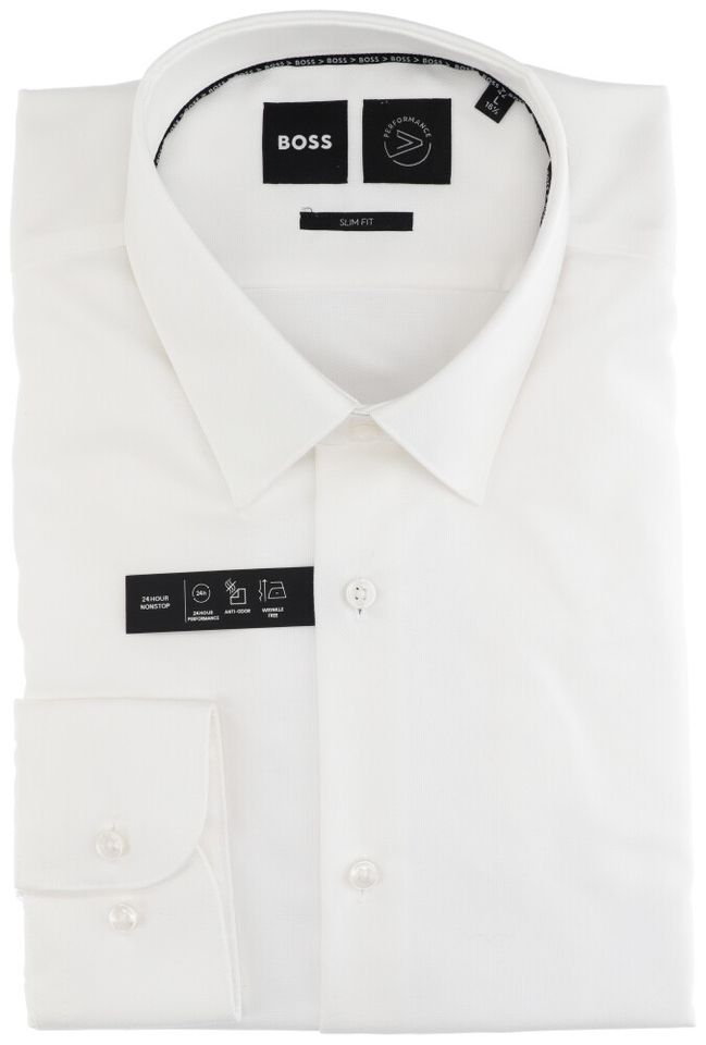 Wit katoenen hemd slim fit met lange mouwen Hugo Boss