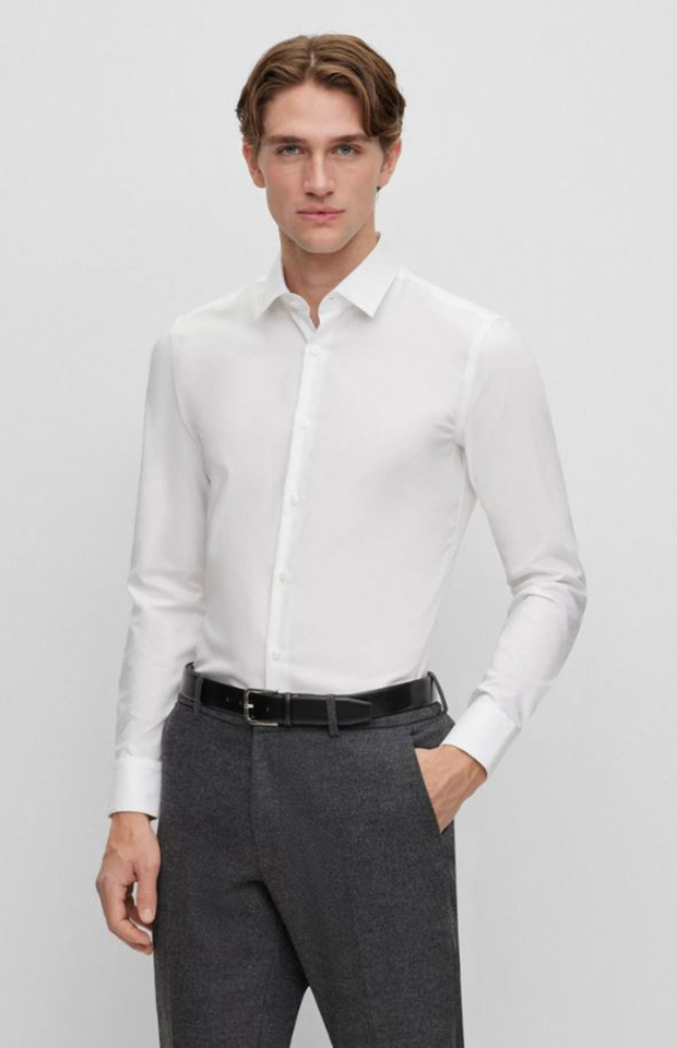 Wit katoenen hemd slim fit met lange mouwen Hugo Boss