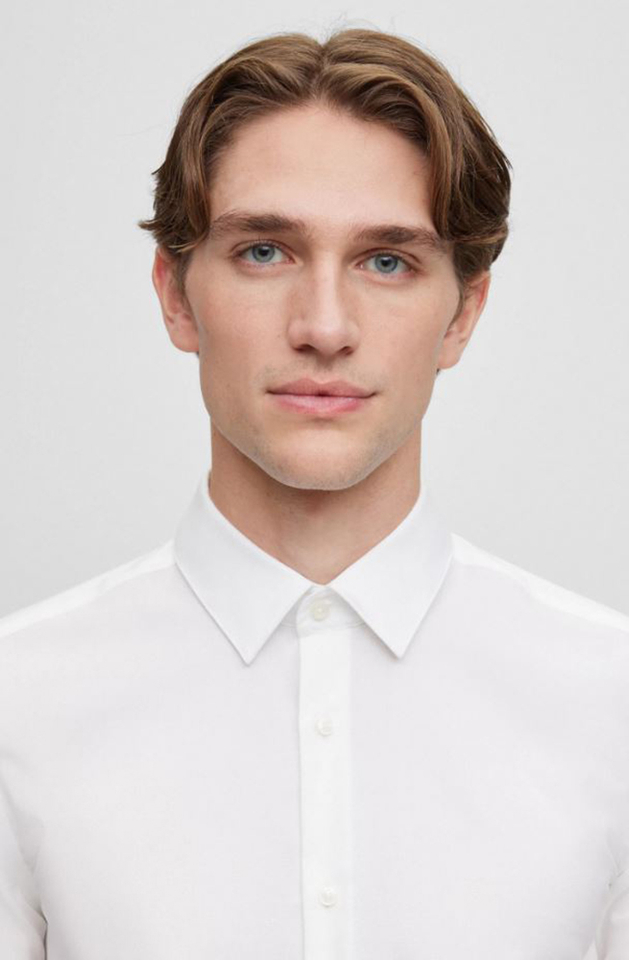 Wit katoenen hemd slim fit met lange mouwen Hugo Boss