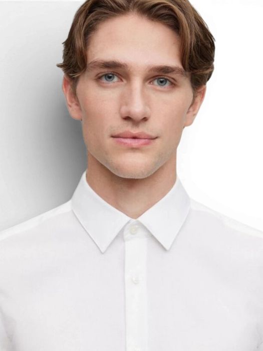 Wit katoenen hemd slim fit met lange mouwen Hugo Boss