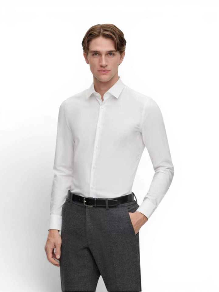 Wit katoenen hemd slim fit met lange mouwen Hugo Boss
