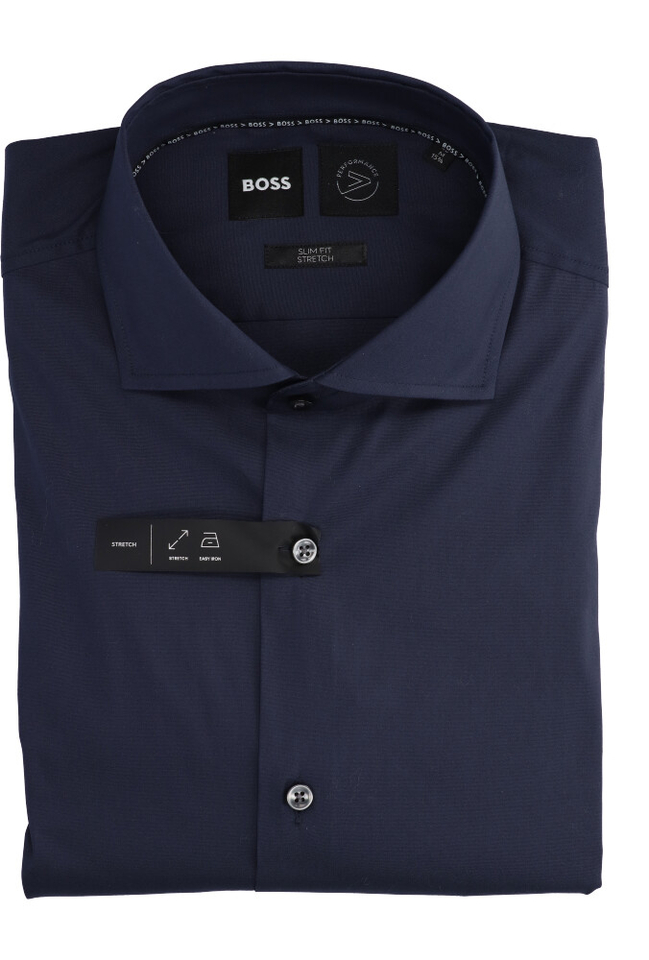 Donkerblauw hemd slim fit met lange mouwen Hugo Boss