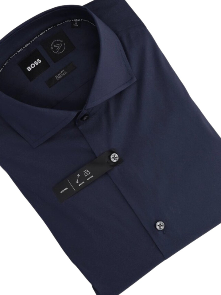 Donkerblauw hemd slim fit met lange mouwen Hugo Boss 